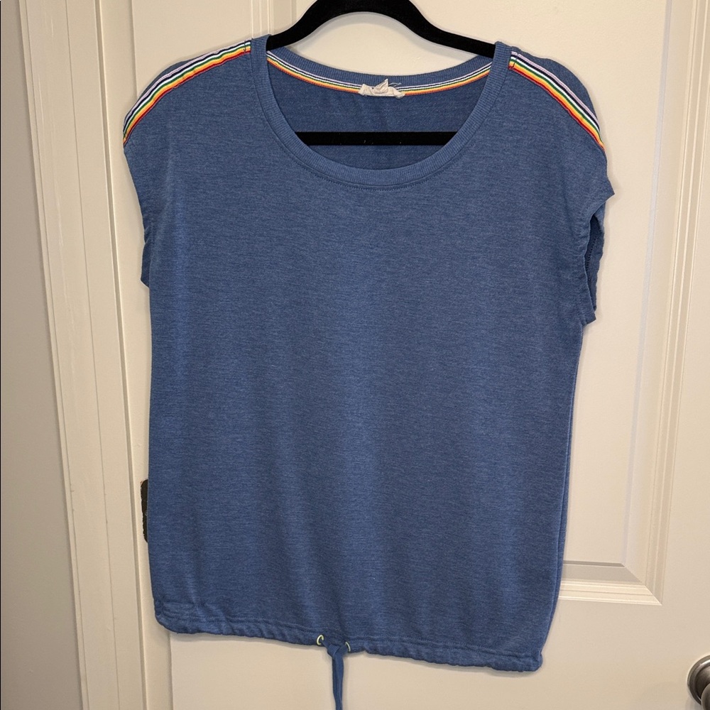 Jane and Delancey Blue Tee with Multicolor Stripes